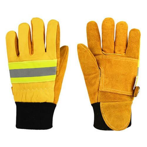 First layer cowhide Leather EN659 Certified Fire Gloves with Knitted cuffs（ST-01T）