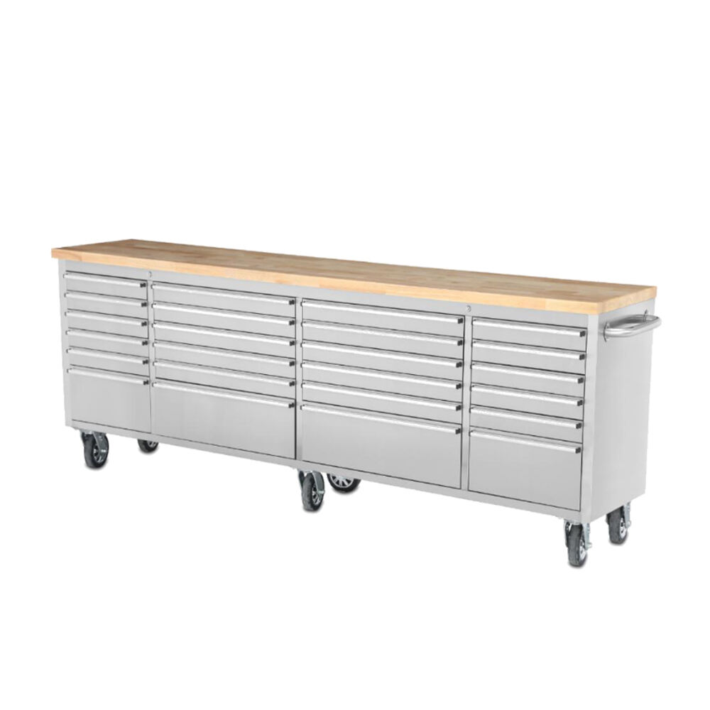 Hyxion 96 inch 24 Drawers Tool Chest with Rubber Wood Top