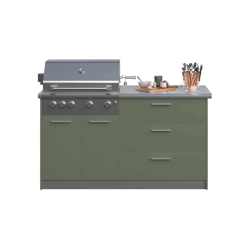 Outdoor Kitchen Stainless Steel 4 Piece Cabinet Set with Drawer, Grill Cabinet, Gas Grill, Countertop