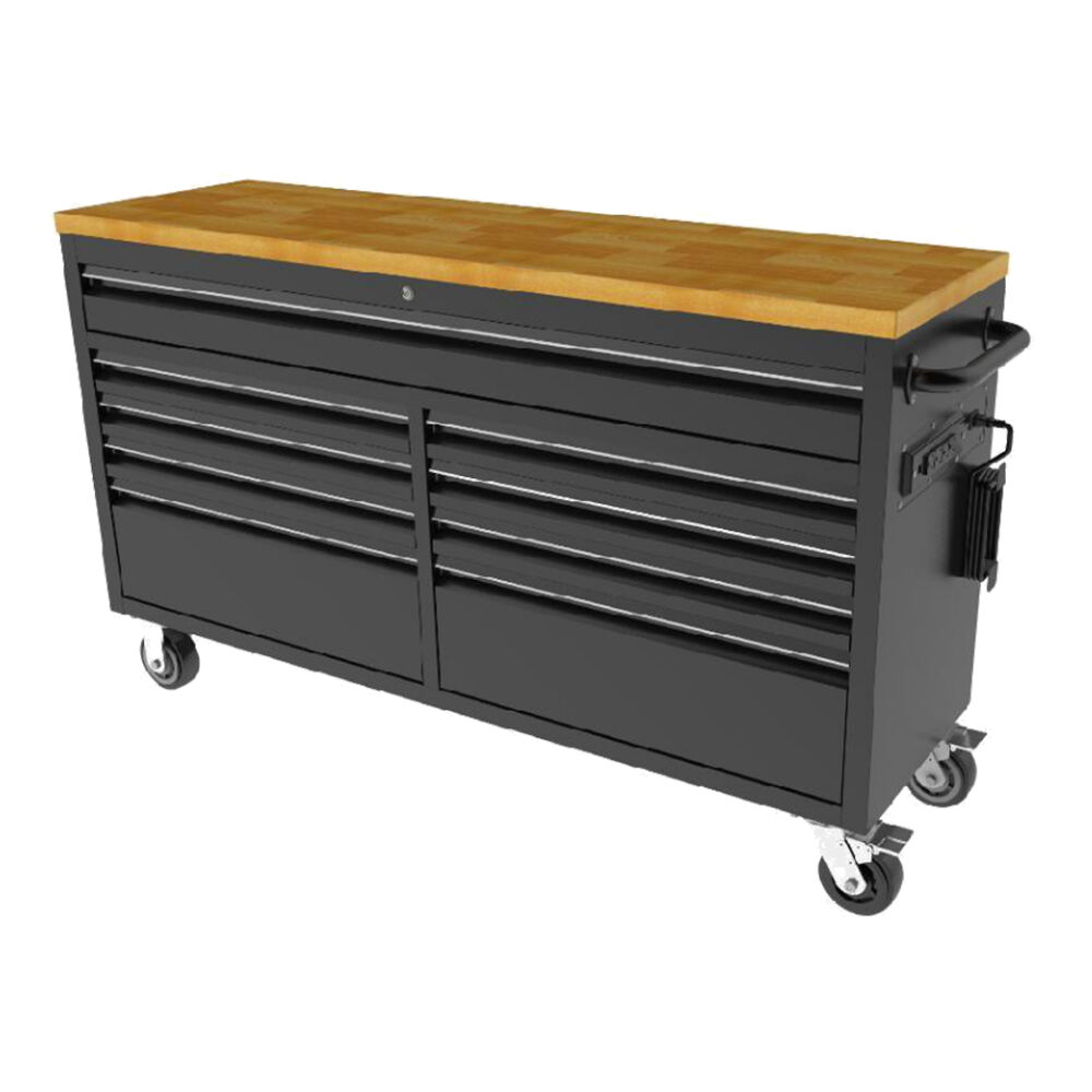 Hyxion 61-inch Tool Chest with 9 Drawers and Rubber Wood Top