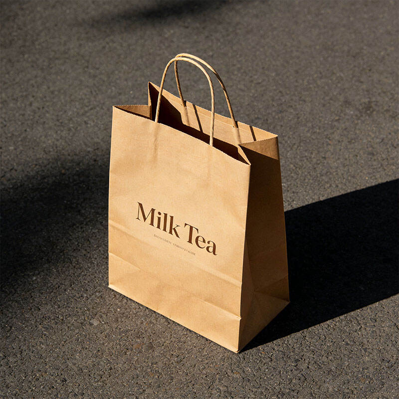 Bolsa de papel kraft blanca marrón personalizada resistente, bolsa de papel kraft reciclada ecológica para té con leche, compras y almacenamiento