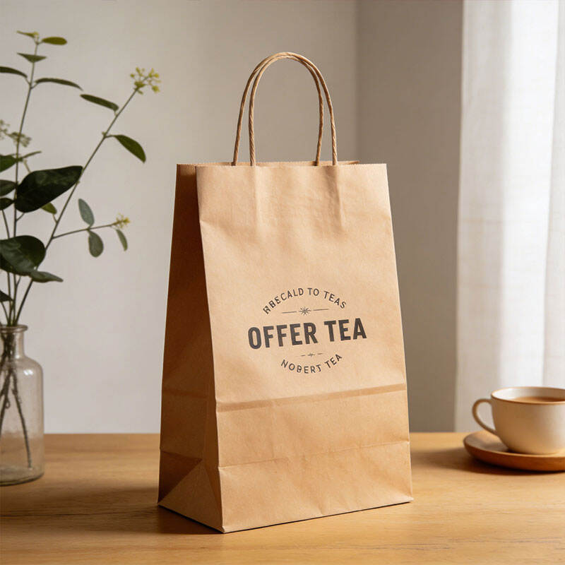 Hoë Gehalte Melktee Wegdraai Tote Kraftpapier Sak met Draaihandvat Herwinbare Eco Kraftpapier Sas