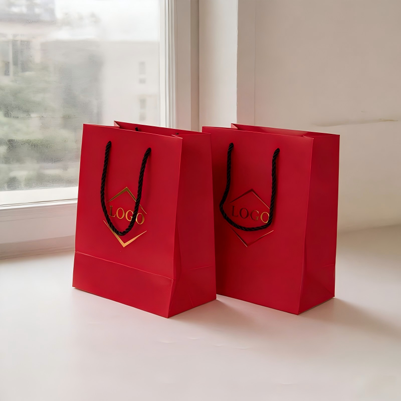 Aangepaste Warmte-Embossage Logo Papier Sak met Lint Handvat Geskenk Kosmetiese Juwele Inkopies Papier Sak