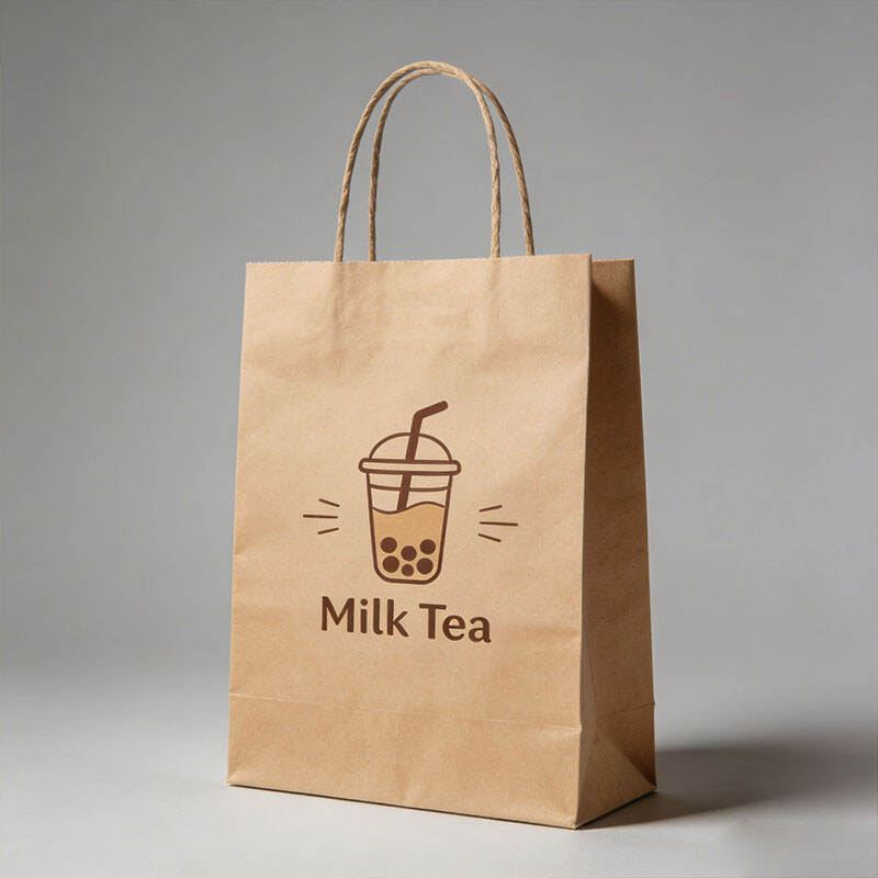 Aangepaste Wit Kraftpapier Sak met Draaihandvat Melktee Berging Wegdraai Tote Kraftpapier Sak