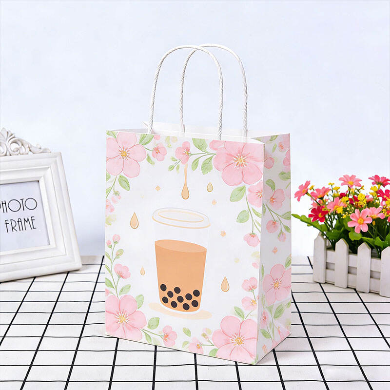 Recycled Eco-friendly White Kraft Paper Bag with Twist Handle Custom Take Away Kraft Paper Bags