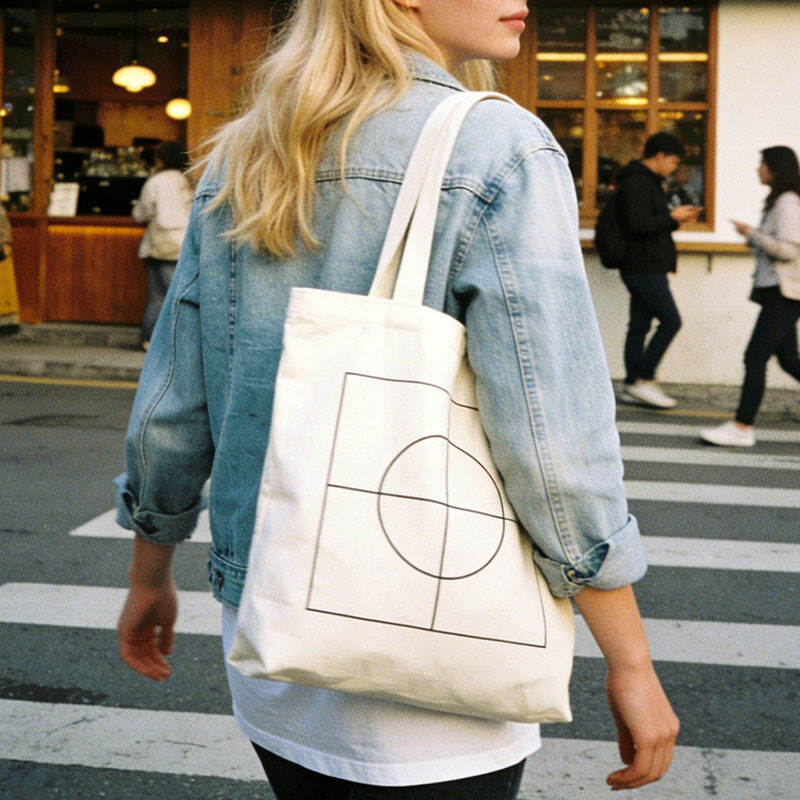 Pasadyang Mapapasadyang Geometrikong Disenyong Canvas na Tote Bag, Muling Magagamit na Cotton na Shopping Bag na may Adjustable na mga Hila