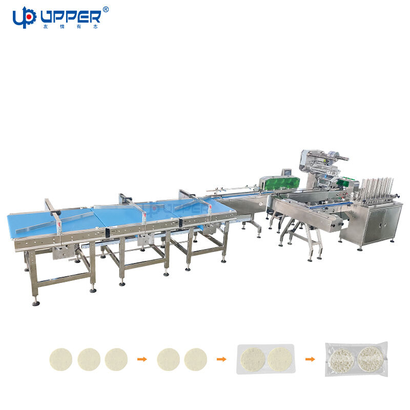 Rice cake Dual line linkage automatic tray feeding and packaging line pastry mooncake packing machine