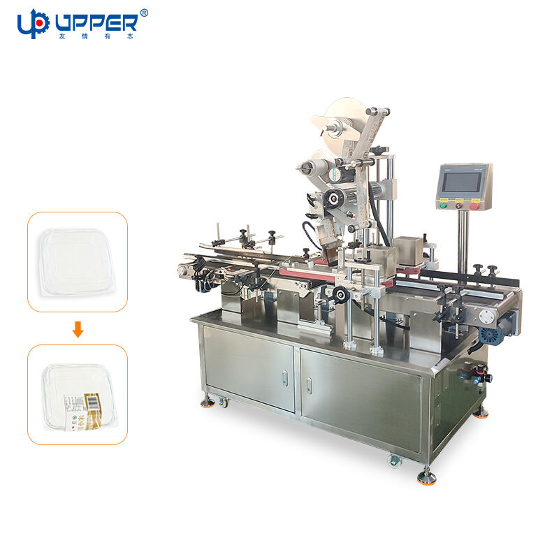 Automatic food paper plastic box sealing and labeling machine