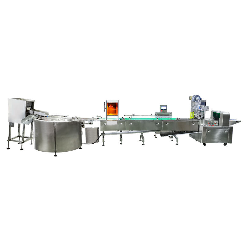 Centrifugal turntable sorting packaging line with industrial camera detector