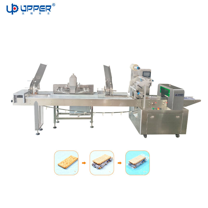 Automatic filling and packaging machine for cream filled cake flow pack