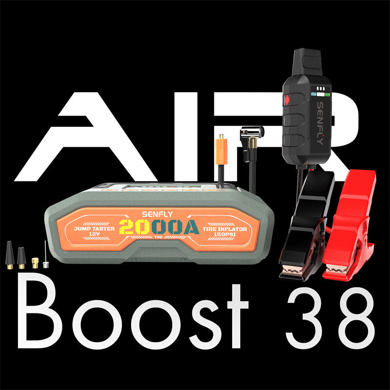 SENFLY Boost T38:  SENFLY T38 2-in-1 Car Battery Jump Starter Air Compressor 1600A 12V Portable Battery Booster (Up to 8.0L Gas/6.0L Diesel) 150PSI Tire Inflator with Auto Stop
