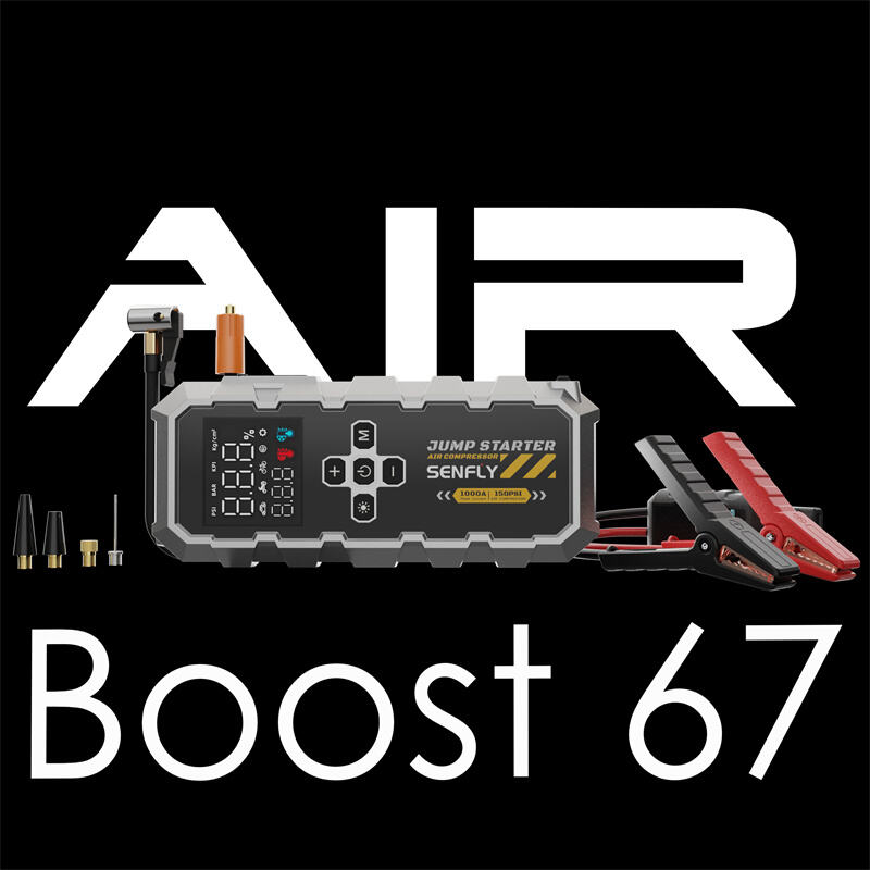 SENFLY Boost T67: SENFLY T67 2-in-1 Jump Starter with Air Compressor, 600A 12V Portable Battery Booster (Up to 4.0L Gas/2.0L Diesel), 150PSI Tire Inflator with Auto Stop