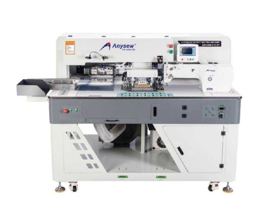 AS1008-311-9T Teljesen automatikus zsebperem-készítő gép lézeres vágóval és automatikus zsebhajtás funkcióval