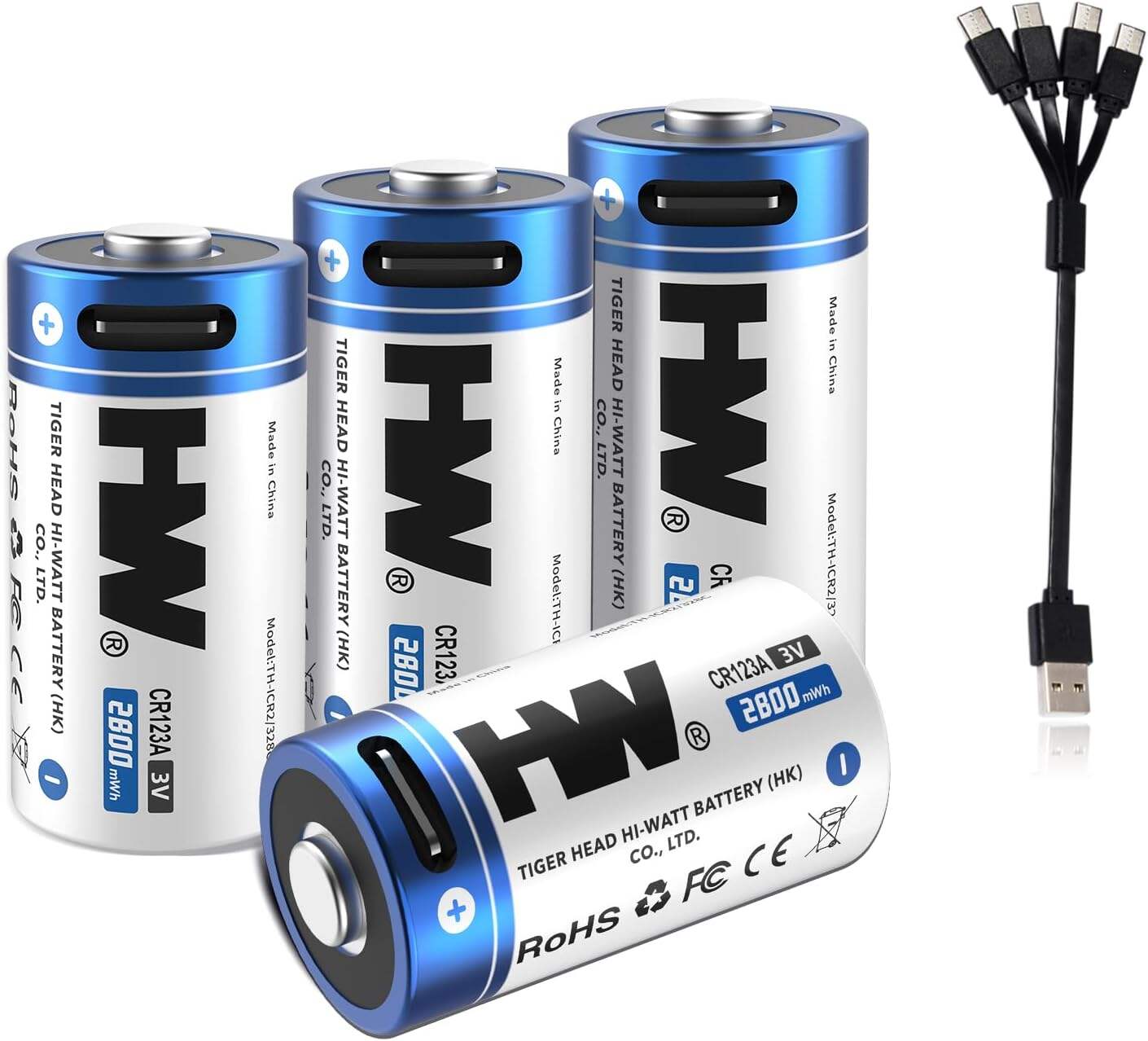 4in1 uudelleenladattava 3 V CR123A litiumakku 2800 mWh USB-C-latauksella