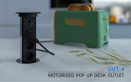 SMT-4 Motorised Pop-up Desk Outlet: Functional and elegant solution to bring power where is needed