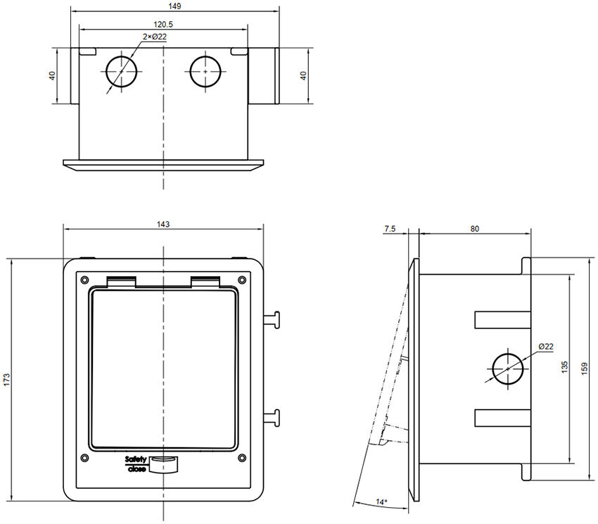 SOB-3SC Series IP66 Waterproof Floor Outlet Boxes details