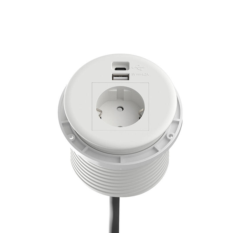 STS-R90-2 In-Desk Power Grommet With A+C USB Charger