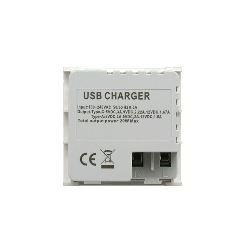 20W Dubbele Port Type A+C PD, QC3.0 Modulaire USB Oplader Socket F21-QC3