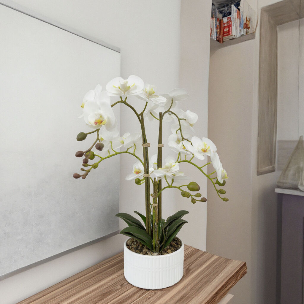 Silk White Orchid Bonsai Plant in Ceramic Pot