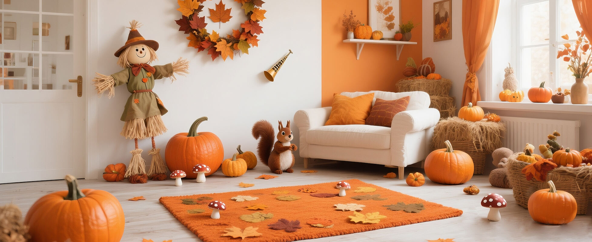 Fall Season Decor with Pumpkins & Wreaths