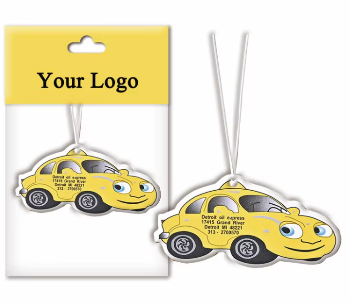 कस्टम कार एयर फ्रेशनर - पैकेजिंग के साथ पर्सनलाइज्ड सेंटेड कार्ड