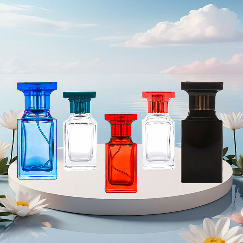 Custom 50ml square high-end transparent spray glass perfume bottles for packaging