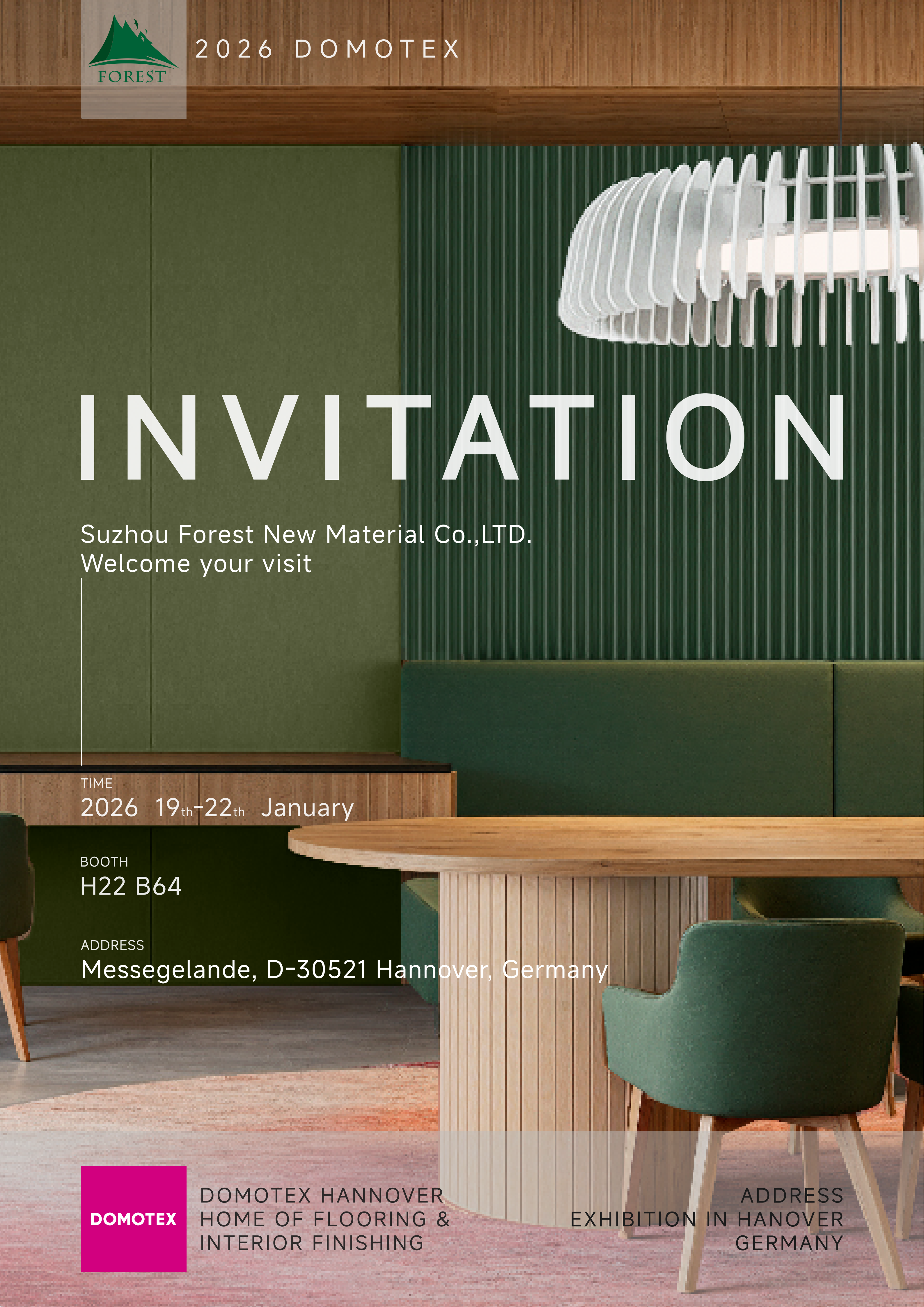 Witness the Launch of New Products! Forest Invites You to DOMOTEX Hannover at Hall 22, Stand B64