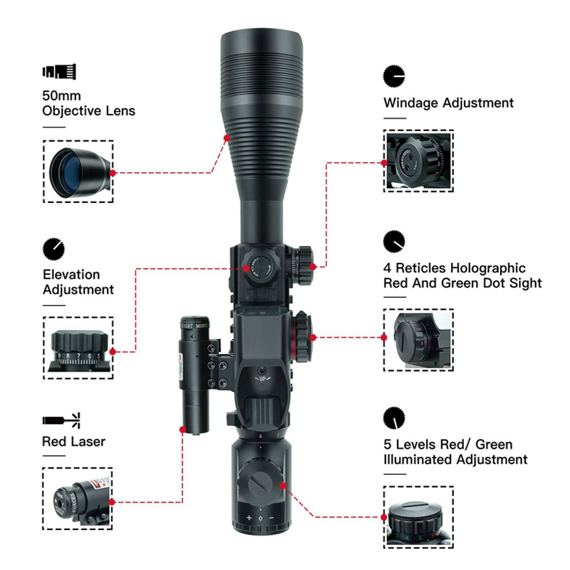 Factory 3-in-1 Scope Combo 4-12X50EG Scope with Red & Green Dot Sight and Green Laser