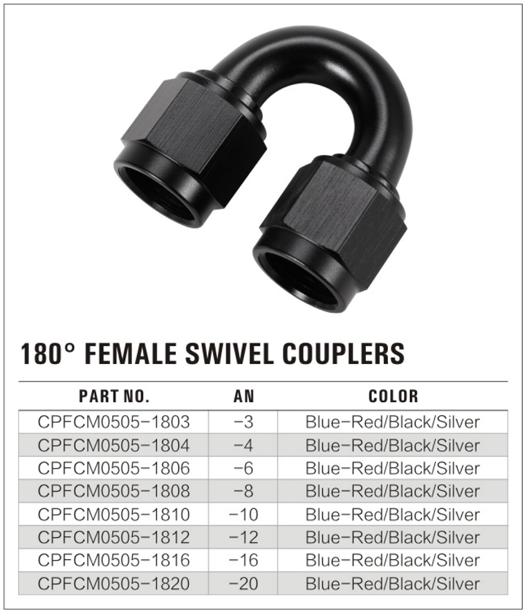 180° Female AN Swivel Fitting details