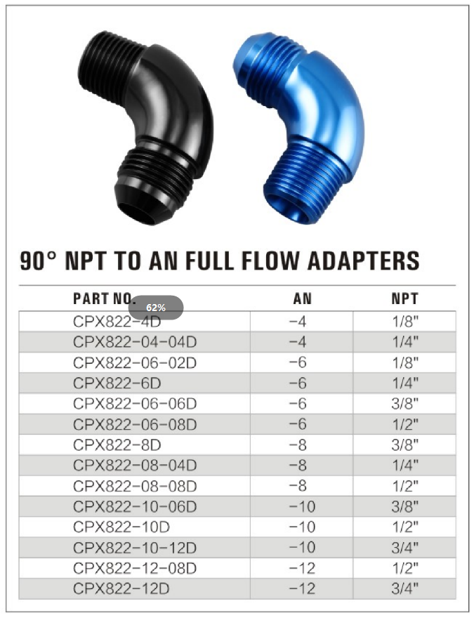 90° Male NPT to AN Full Flow Adapter details