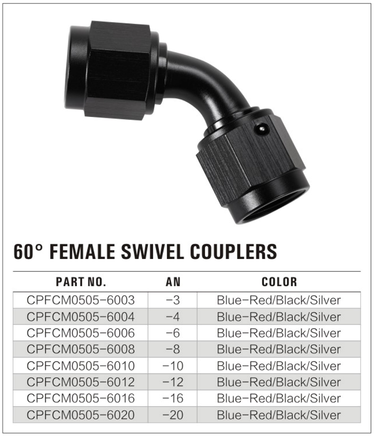 60° Female AN Swivel Fitting details