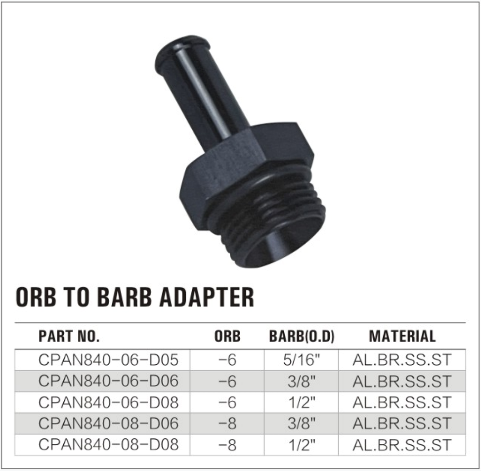 840 Male ORB to Barb Adapter manufacture