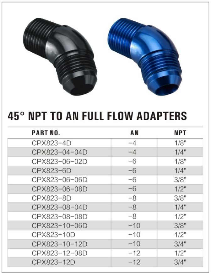 45° Male NPT to AN Full Flow Adapter supplier