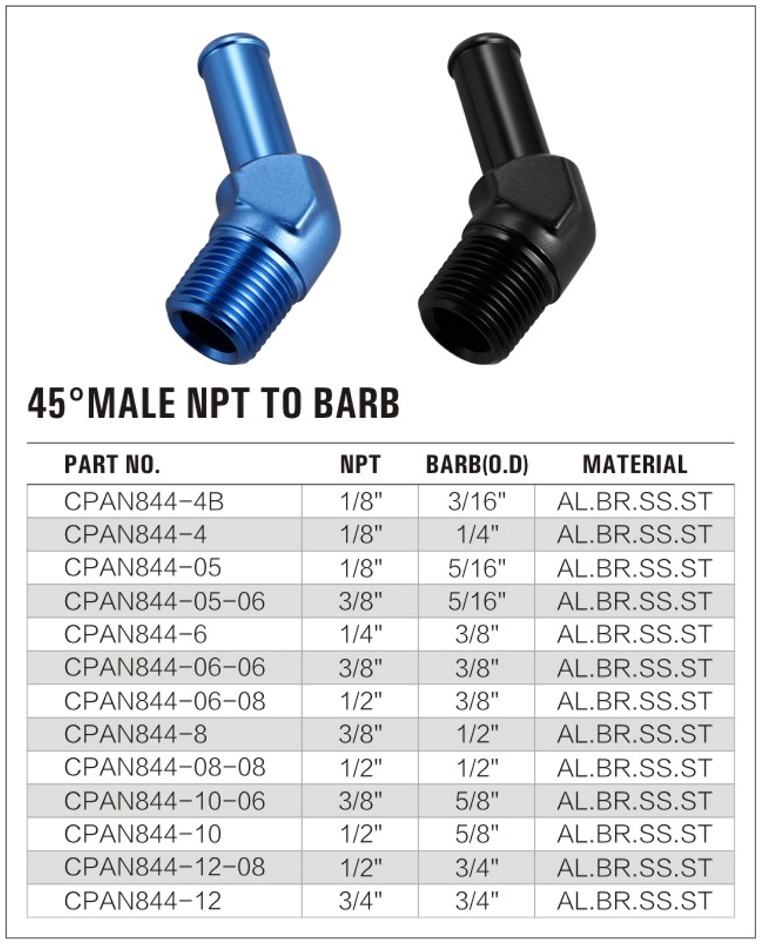 45° Male NPT to Barb Fitting manufacture