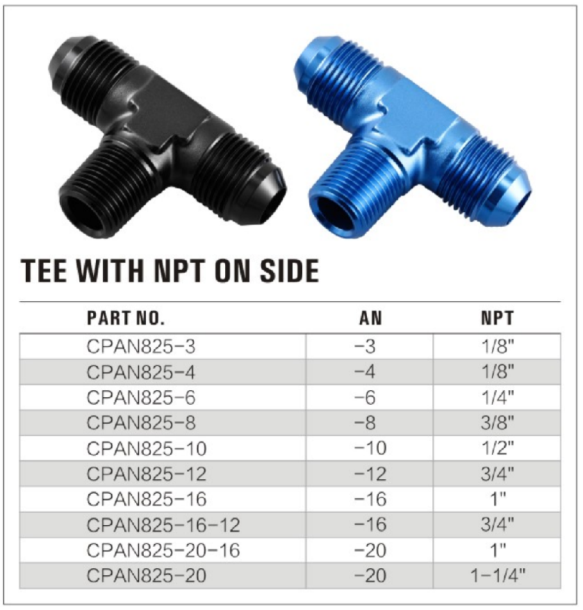 Male AN Flare Tee with NPT on Side supplier