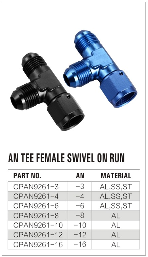 AN Tee Female Swivel on Run details