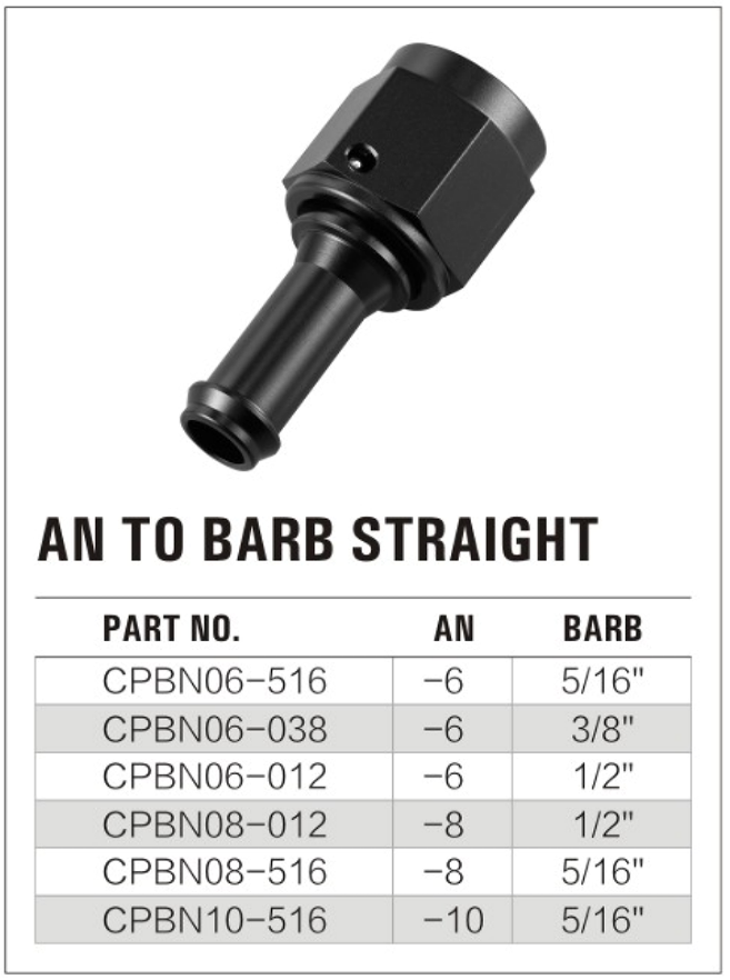 Straight Female AN to Barb Fitting details