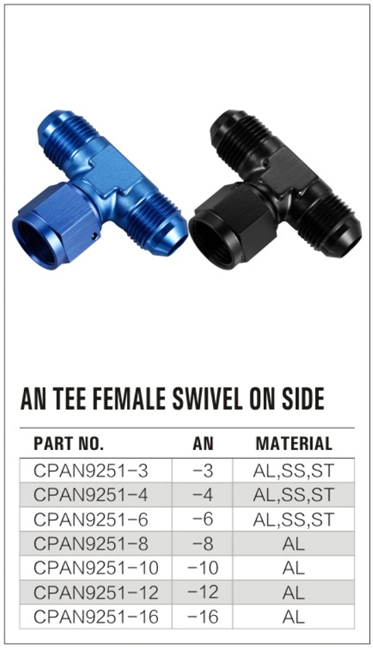 AN Tee Female Swivel on Side details