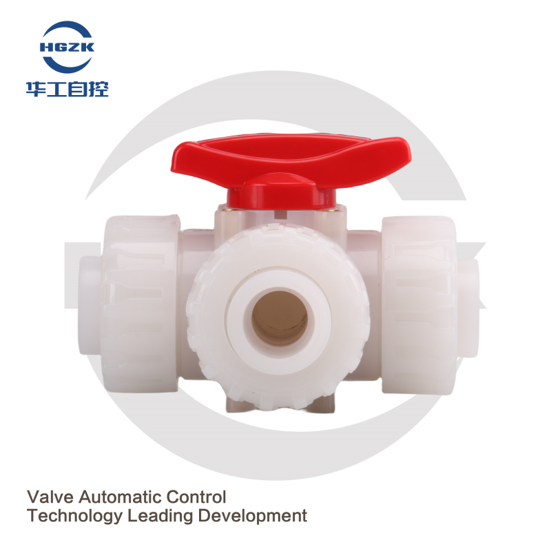 PPH Double Union Three-Way Threaded Ball Valve