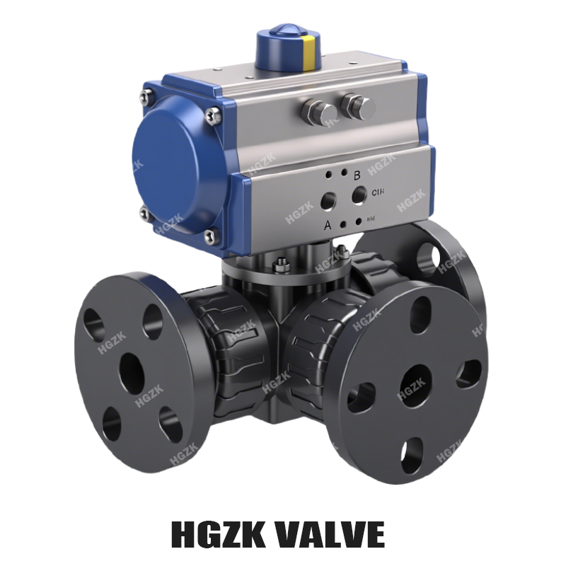 صمام كروي ثلاثي الاتجاهات من البلاستيك مع شفة هوائية P3QV-2UUX
