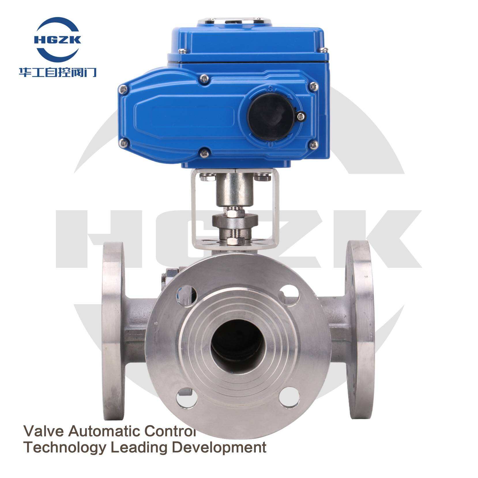 Q944/5F-16P electric stainless steel three-way flange ball valve with bracket