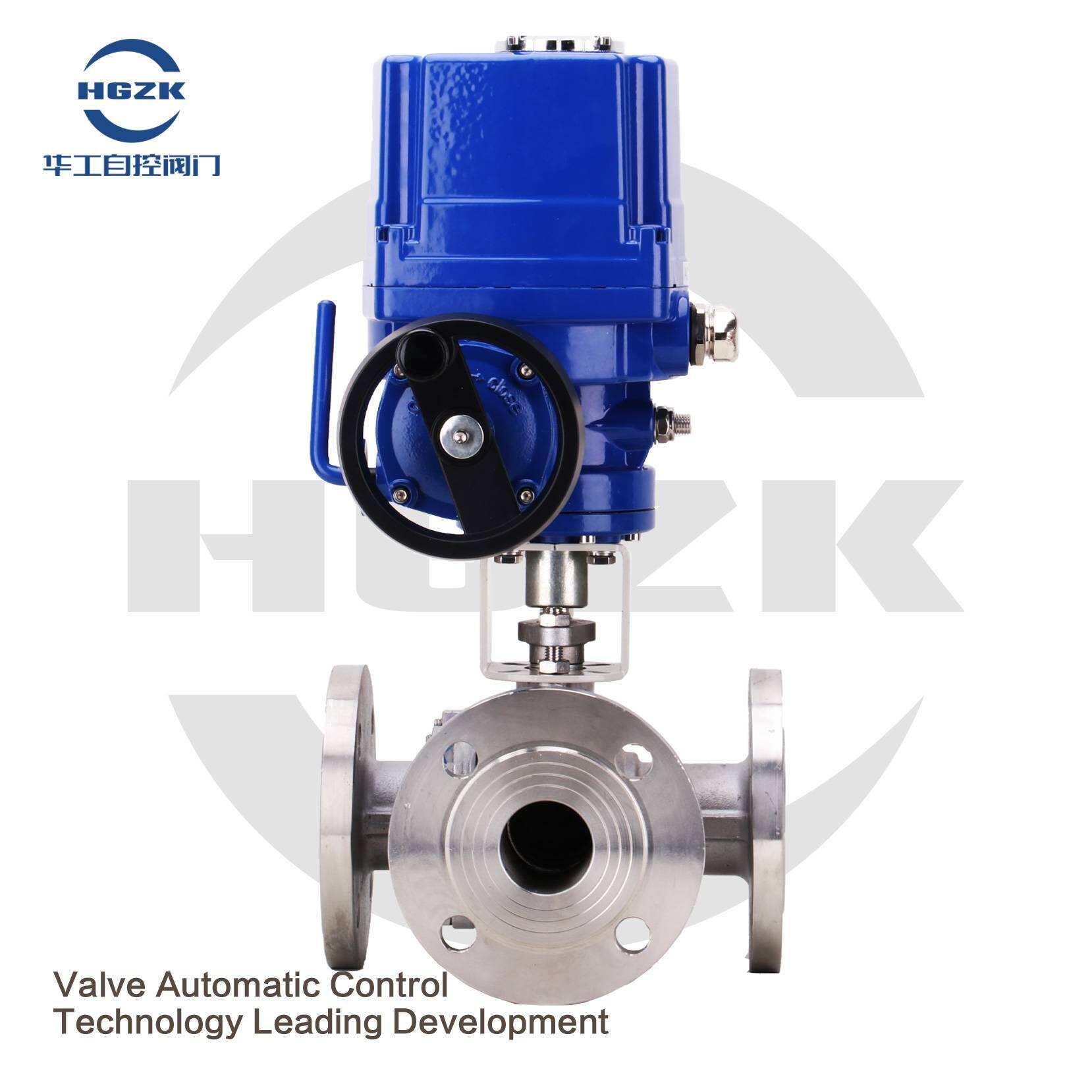 Q914/5F QT explosion-proof electric stainless steel flange three-way ball valve