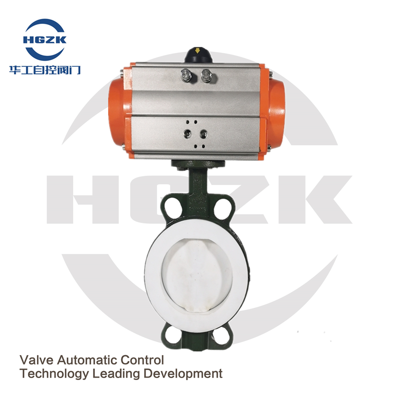 Pneumatic fluorine lined wafer butterfly valve D671F4-16C