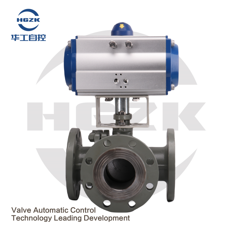 Q644/5-16C Pneumatic three-way cast steel flange ball valve