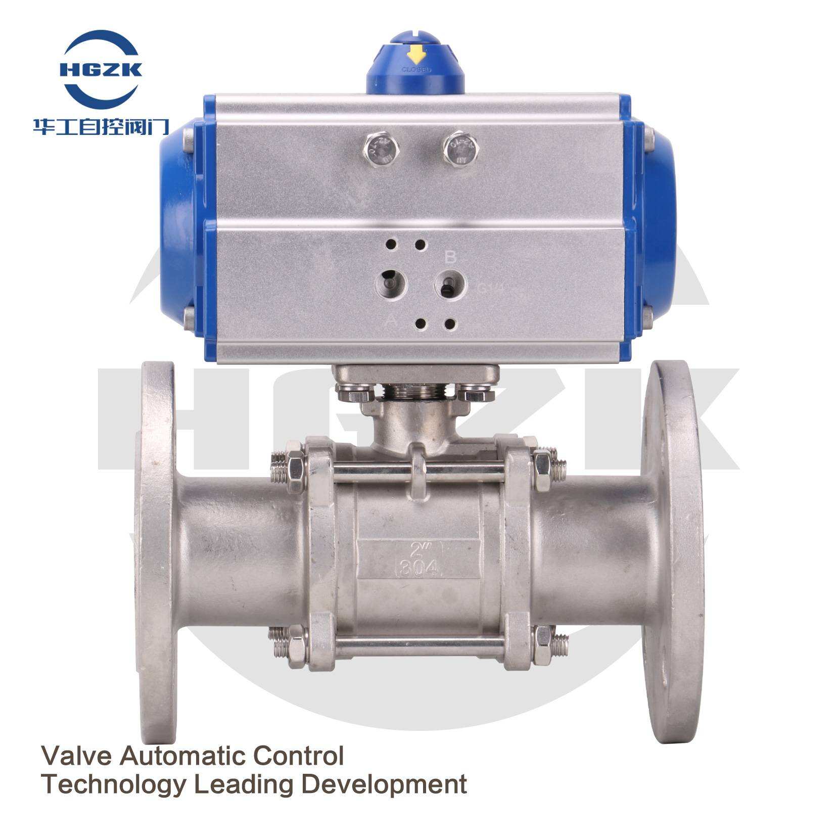 Q641F-16P AT pneumatic stainless steel flange three-piece ball valve