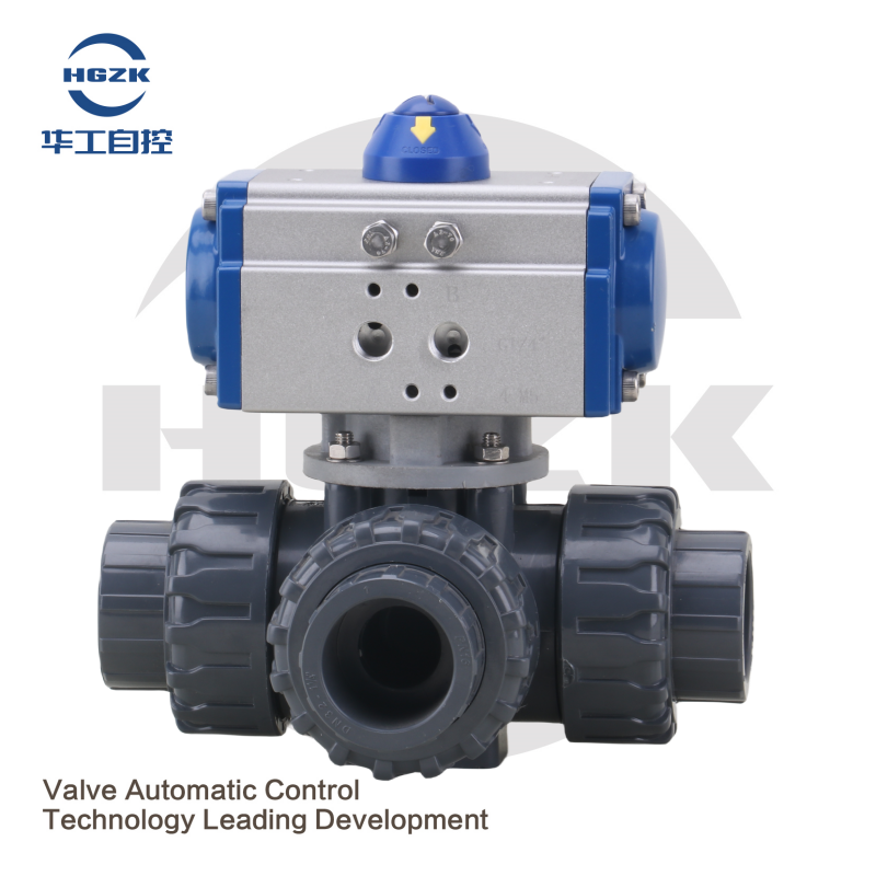 Q614/5 pneumatic three-way plastic internal thread ball valve