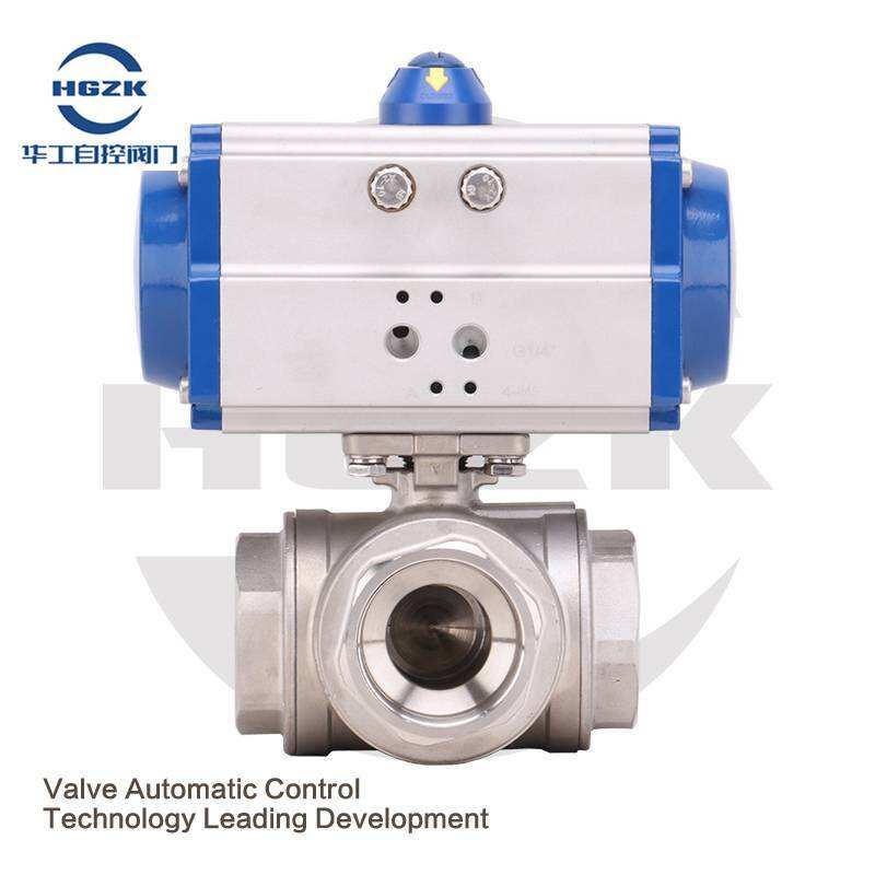 Pneumatic threaded three-way ball valve Q614F/Q615F-16P