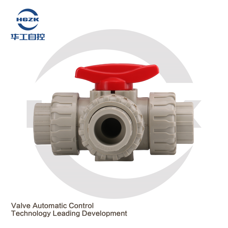 PPH Double Union Three-Way Threaded Ball Valve