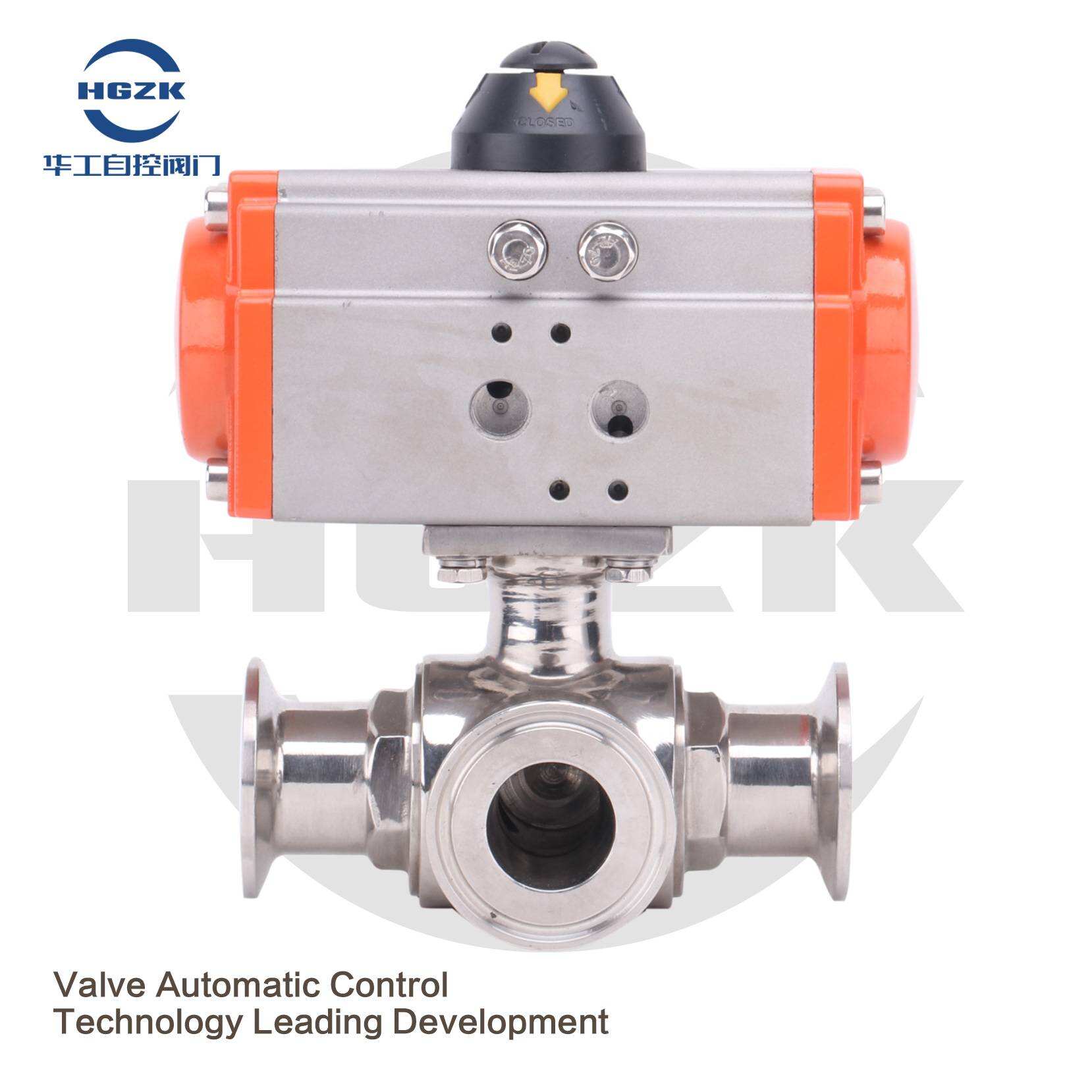 Q684/5F-10P Sanitary Stainless Steel Pneumatic Three-Way Ball Valve