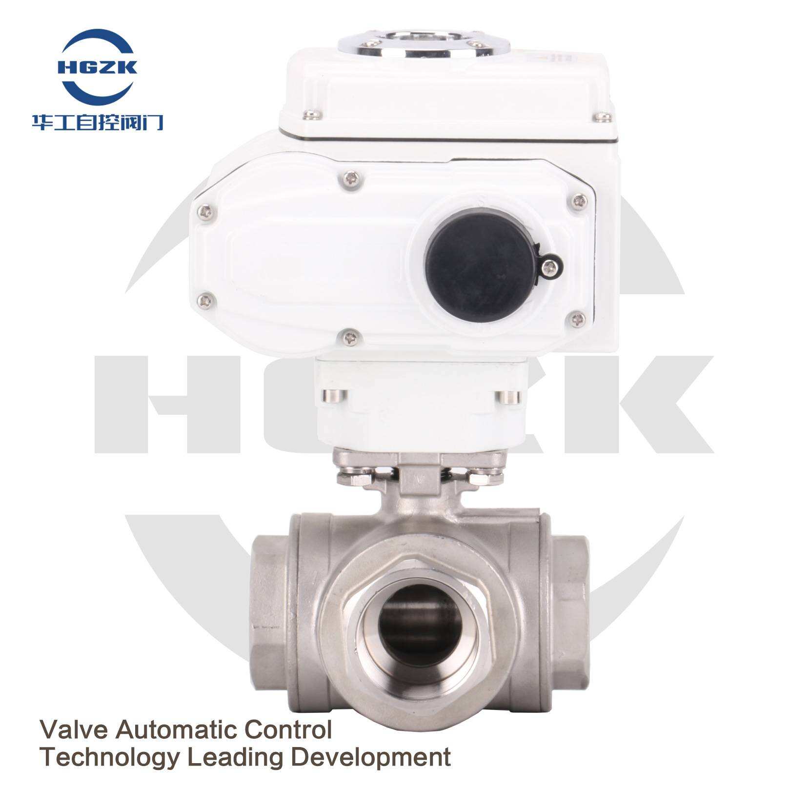 Q915/4F-16P Electric three-way stainless steel threaded ball valve